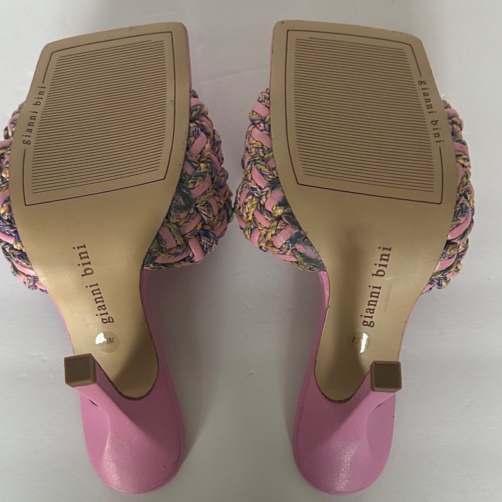 Gianni Bini Bibby woven leather corded square toe heels pink/multicolor 7.5 - Picture 10 of 11